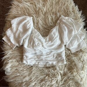 DO+BE White Puff Sleeve Crop Blouse